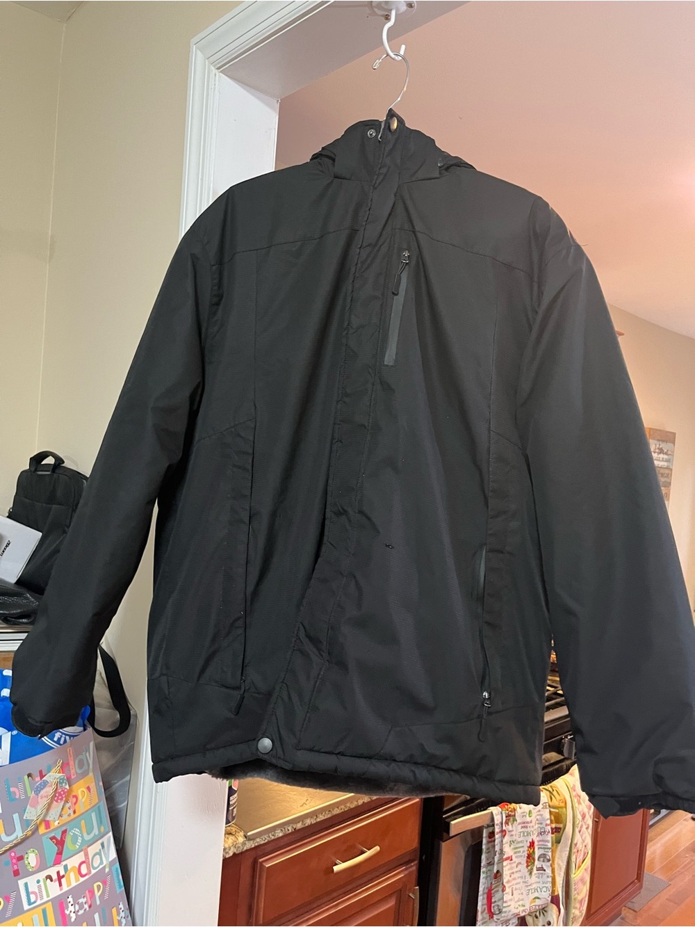 Outdoors sports Men's Black Hooded Winter Jacket 2XL